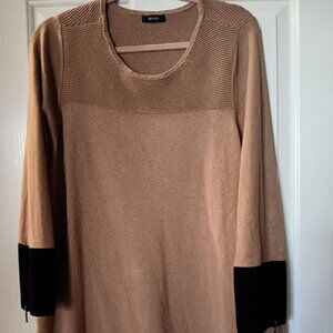 Alfani Women's Tan Ribbed Long Sleeve Tunic Sweater with Black Zip Cuffs in XL.
